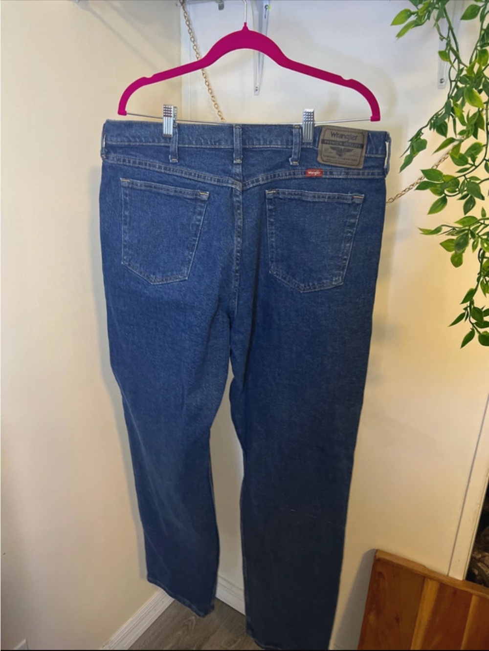 NWOT Wrangler Dark Blue Denim Jeans with Leather Patch